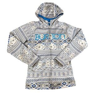 Burton Dryride Fleece Hoodie Women's M Blue White Fair Isle Nordic Full Zip